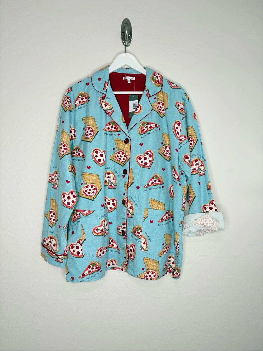 PJ Salvage Pizza Lover Flannel Pajama Set NWT Women’s Large Cotton Blue - Picture 2 of 15